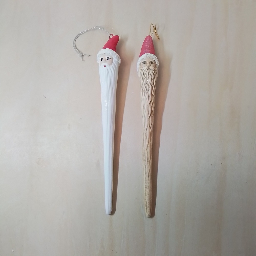 Set of‎ 2 Vintage Santa Claus Christmas Ornaments Icicle Style Rustic White